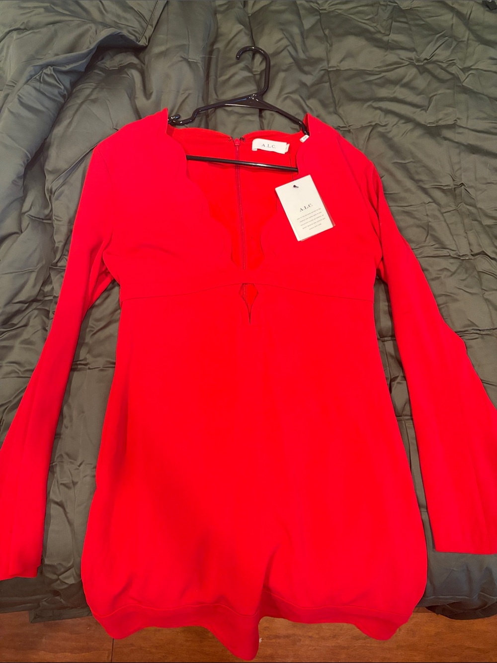 A.L.C. Bright Red Long-Sleeve V-Neck Dress